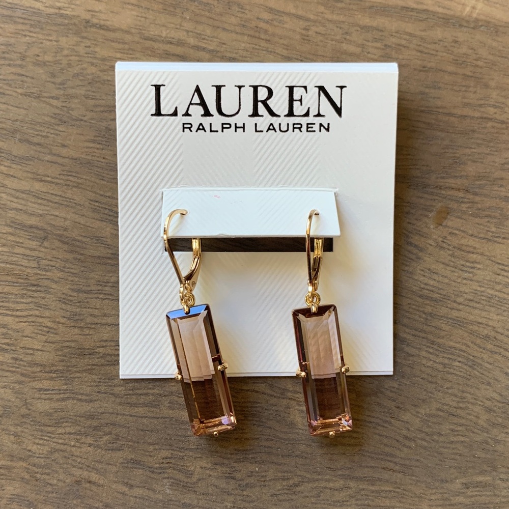 Gold Tone Baguette Stone Drop Earrings